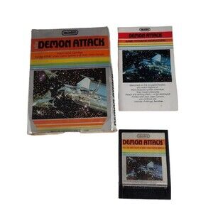 Vintage 1982 Atari 2600 Demon Attack Video Game Cartridge Box & Manual
